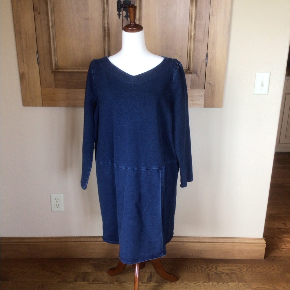 J Jill elegant indigo Blue Long Sleeve Dress